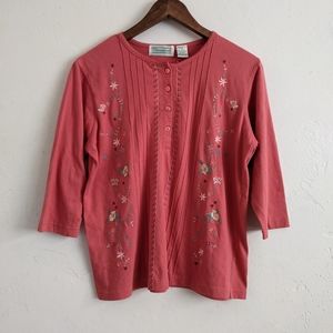 embroidered floral button down top